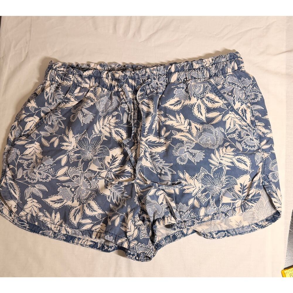 American Eagle Womens Shorts Blue Floral Pull-On Drawstring Hi Rise Size Large
